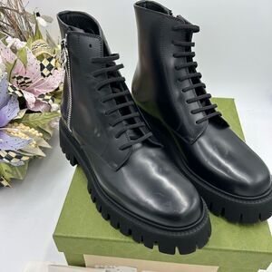 Men’s Gucci, leather combat boots size 10 made in Italy